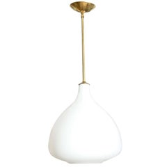 Vintage Frosted Glass Globe and Brass Pendant