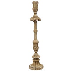 18th Century Portuguese Tall Carved Candlestick with Floral Motifs and Fluting