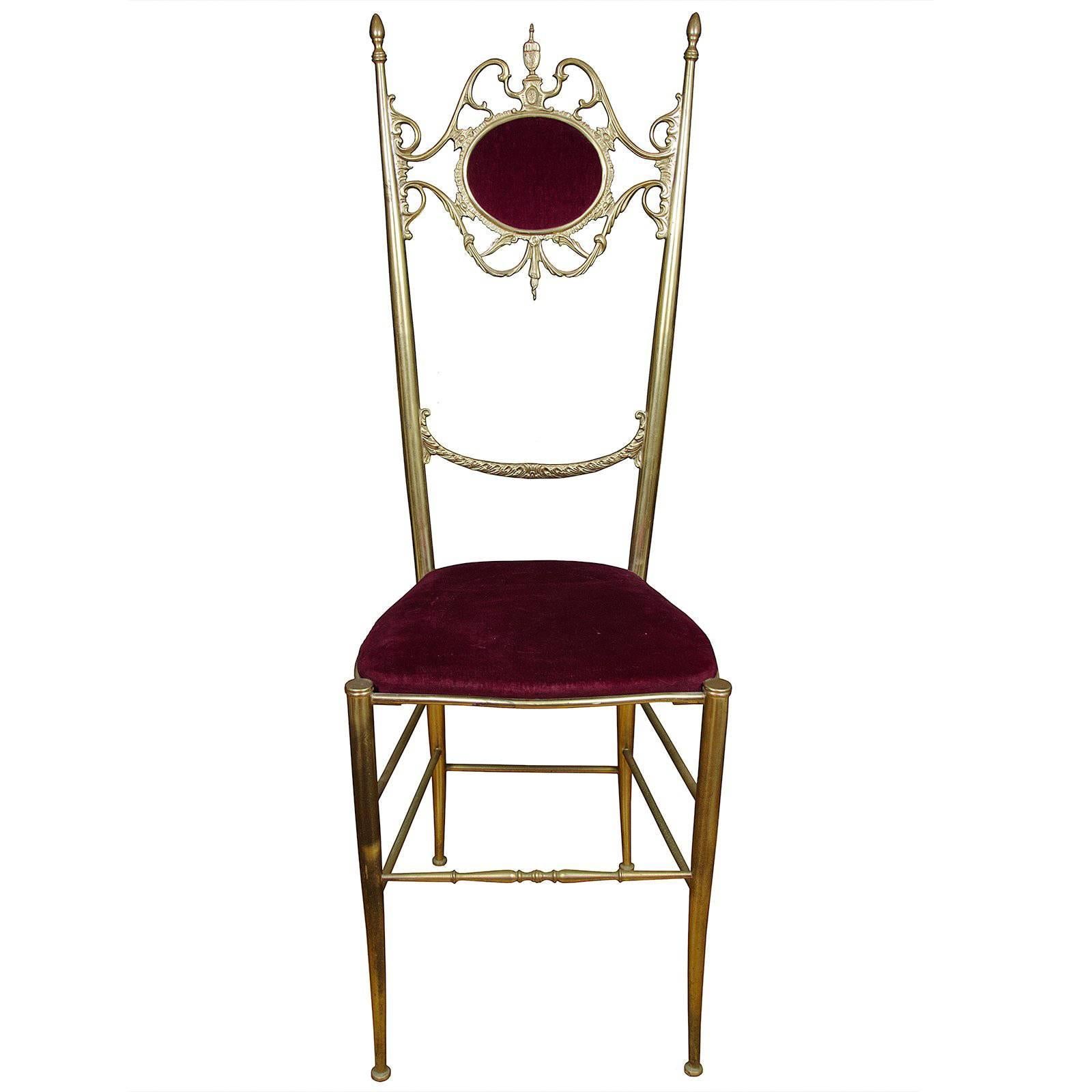 Vintage 1950s Italian Polished Brass Chiaviari Side Chair For Sale