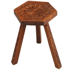Italian 1927 characteristic Country Stool from Cortina, widely Hand-Carved Wood