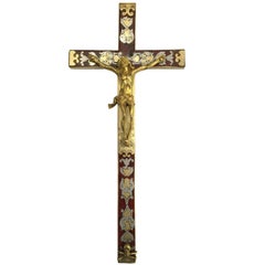 Antique 18th Century Italian Grand Tour Crucifix Gilt Bronze and Boulle Inlaid Cross