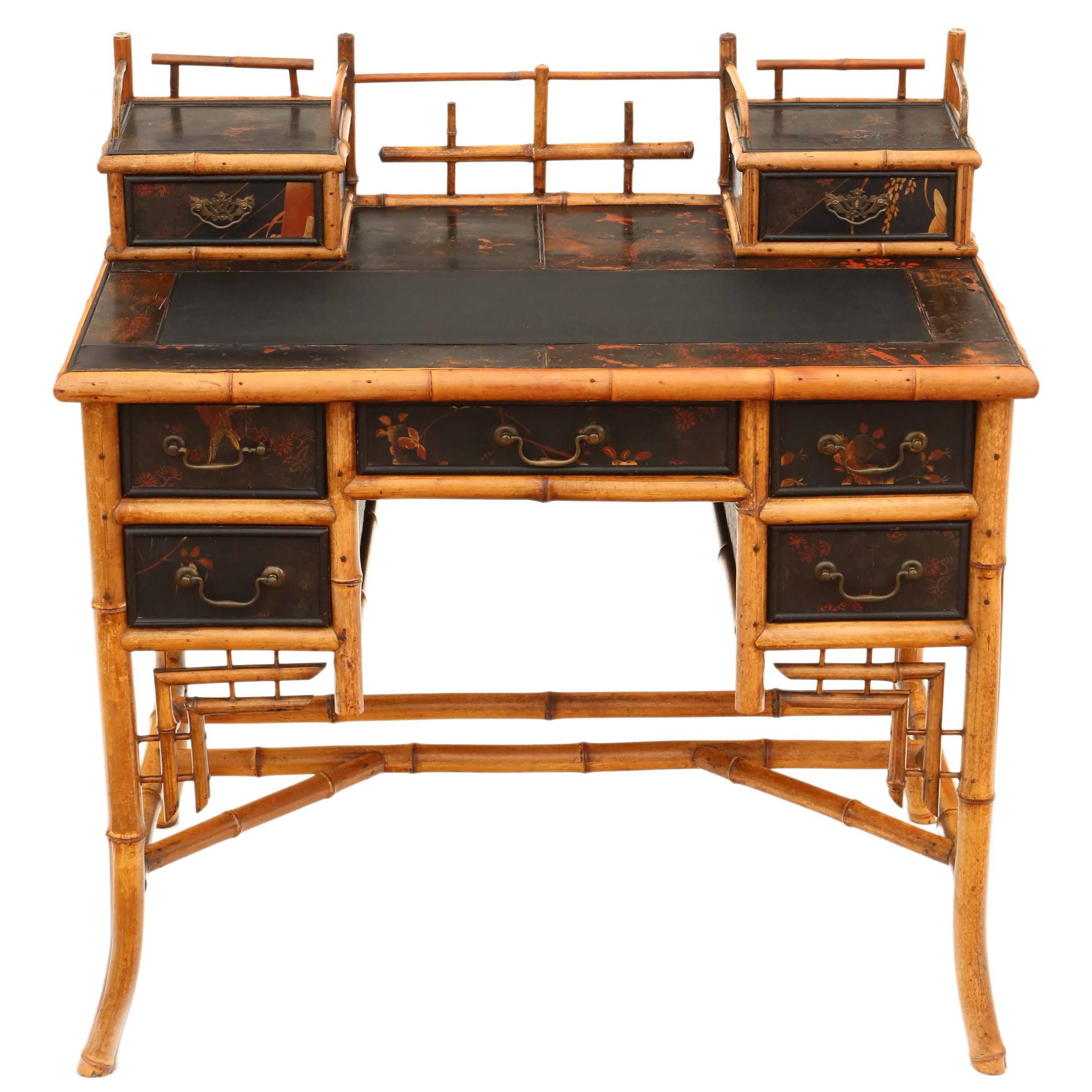Antique Quality Late Victorian Chinoiserie Bamboo Desk or Dressing Table For Sale