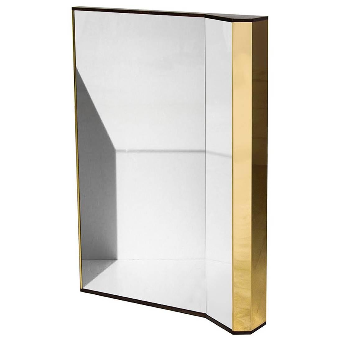 Freestanding Wood Board Framed Mirror K1 with Polished Brass Elements