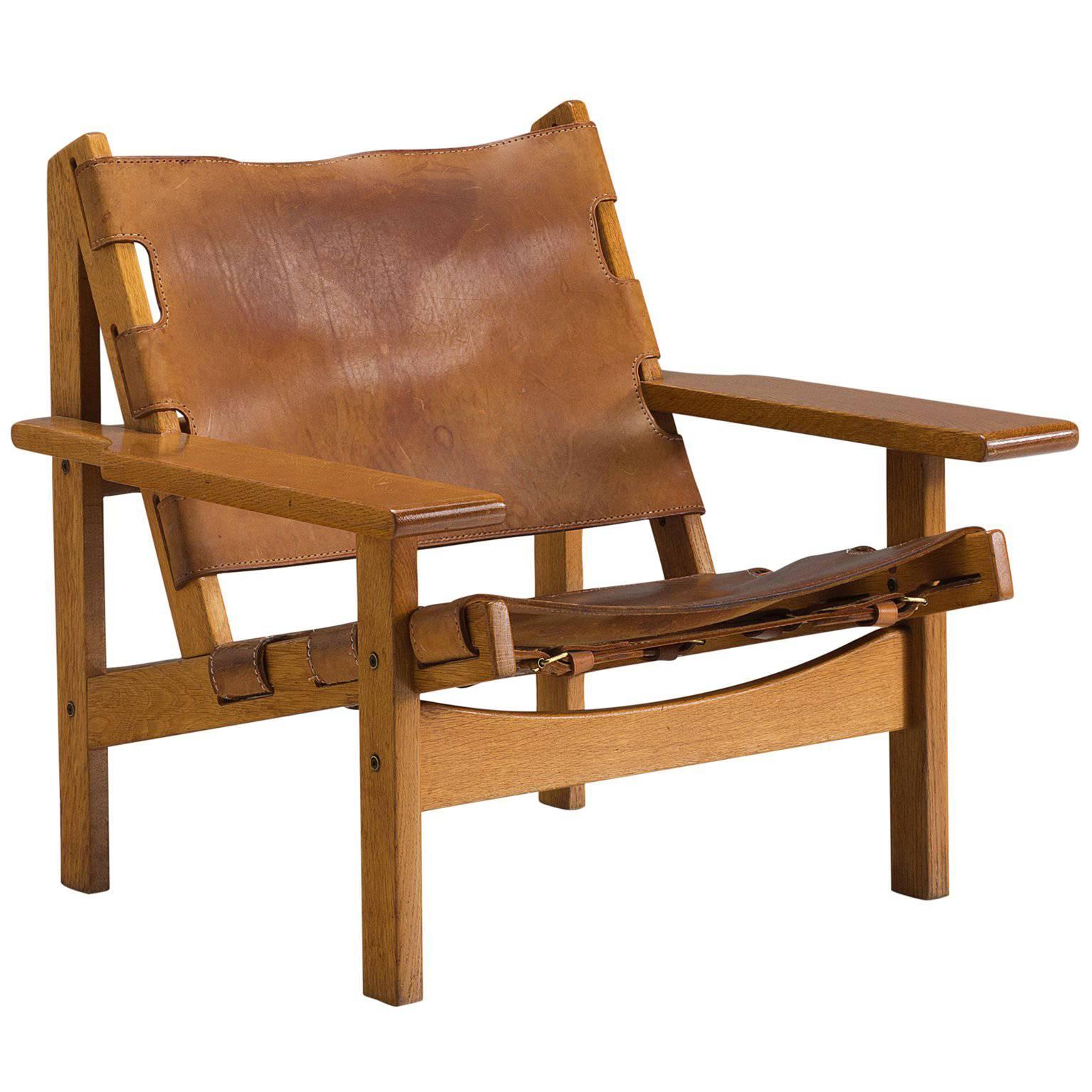 Erling Jessen Cognac Leather and Oak Lounge Chair
