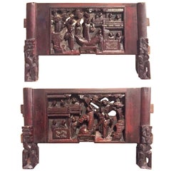 Pair 19th Century Carvings, Celebration Theme