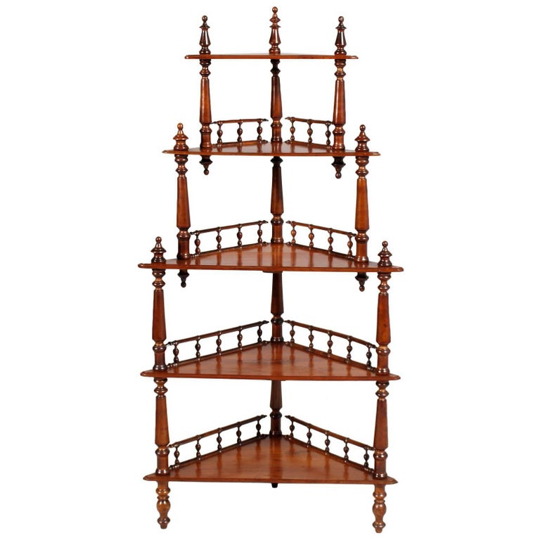 18th Century Corner Étagère in Walnut and Turned Walnut Restored