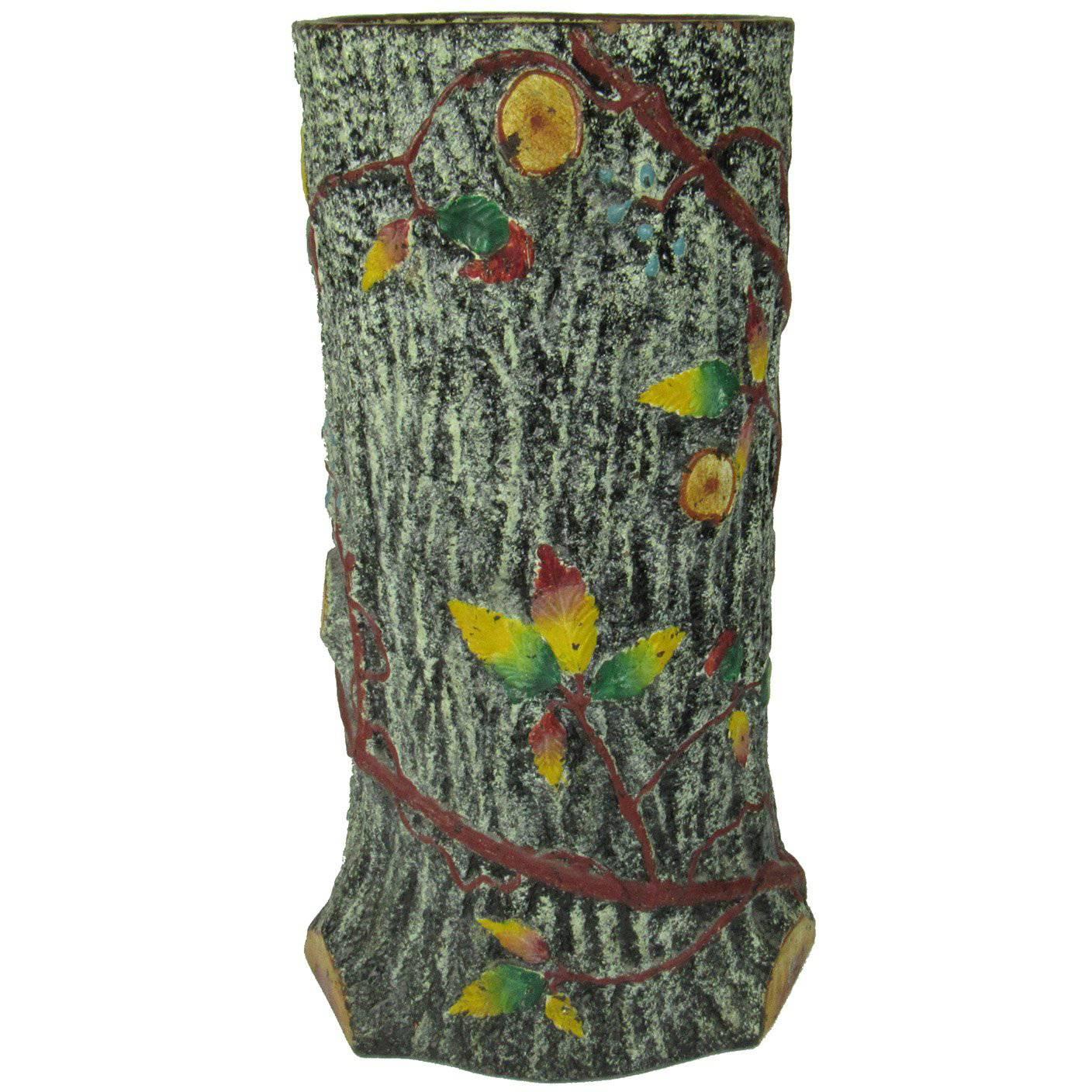 Vintage Faux Bois Ceramic Umbrella Stand For Sale