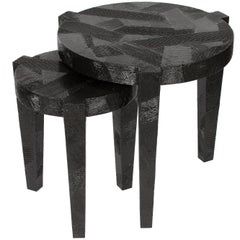 Set Black Lacquered Textured Nesting Side Tables