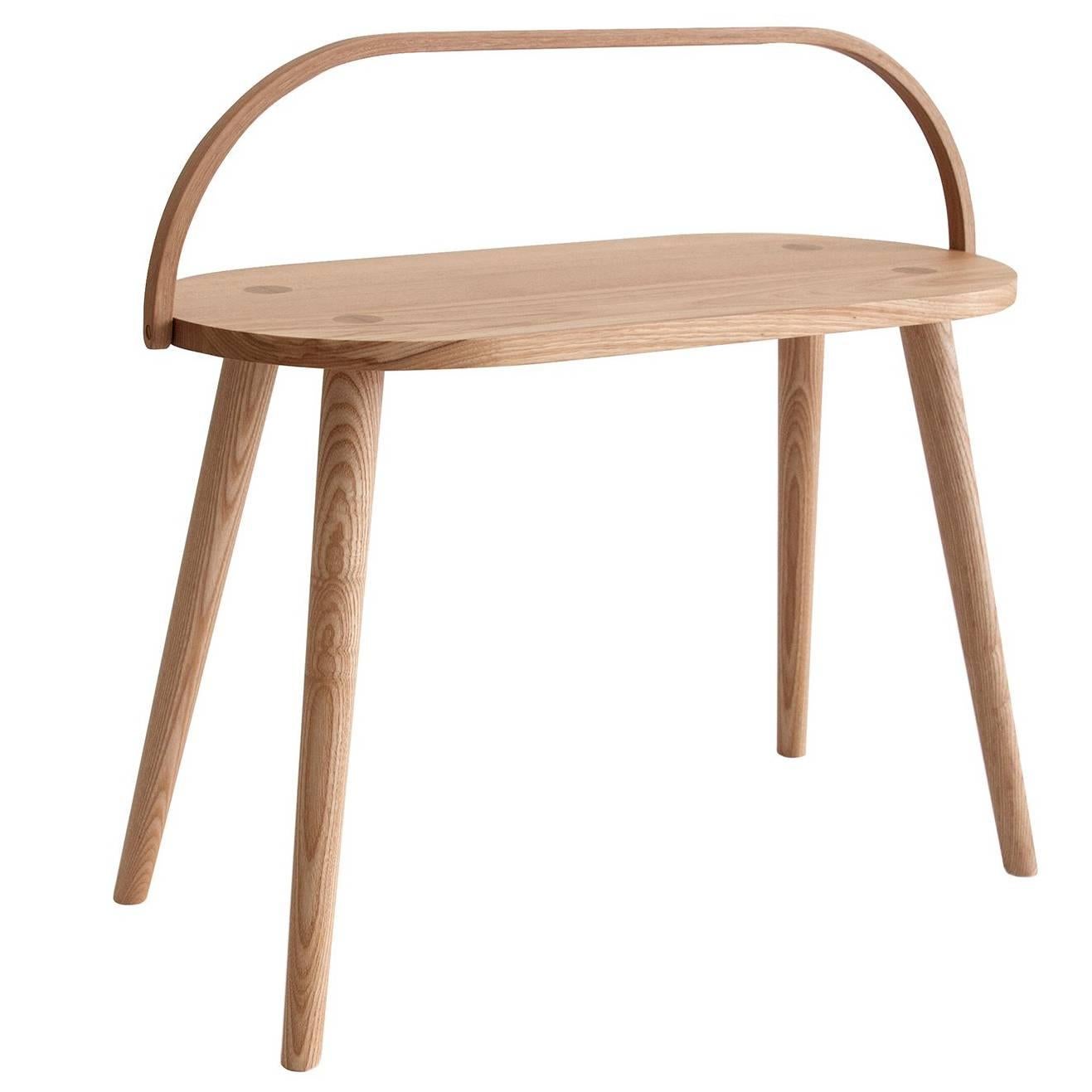Double Bucket Stool, Wide Side Table or Seat with Bentwood Handle in Solid Ash