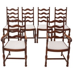 Antique Set of Six Country Oak Ladder Back Dining Chairs