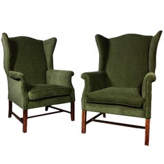 Pair 1940s English Library Wing Chairs, George III Style