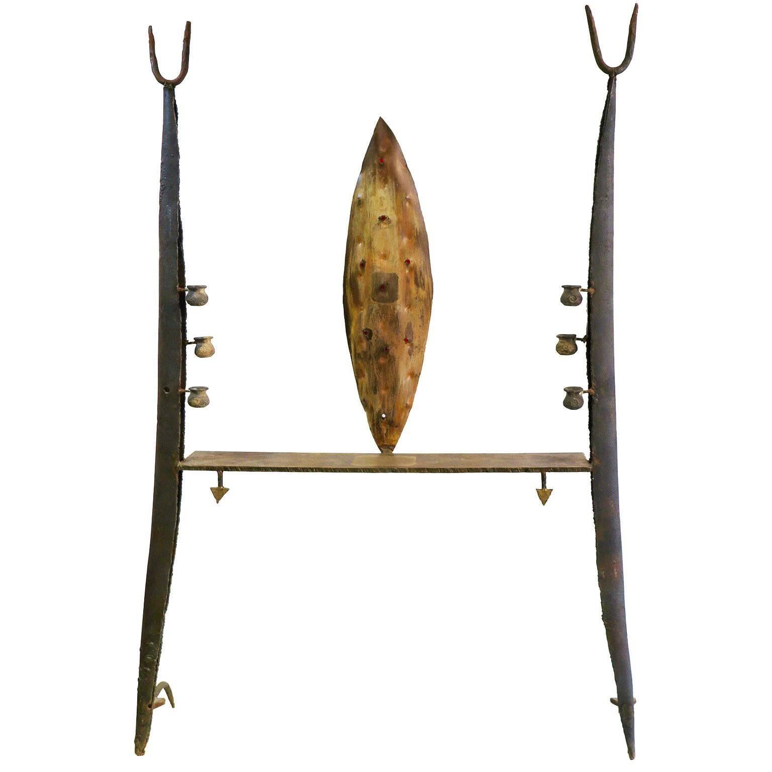 Unique Wall Console / Sculpture in Bronze and Iron by Jean-Jacques Argueyrolles