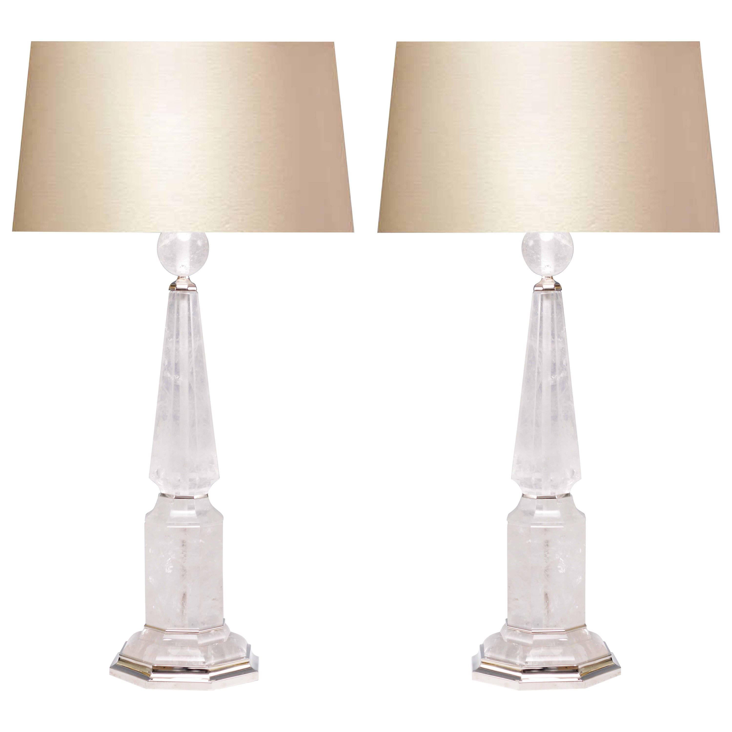 Pair of Elegant Rock Crystal Quartz Table Lamps For Sale
