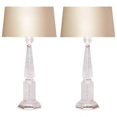 Pair of Elegant Rock Crystal Quartz Table Lamps