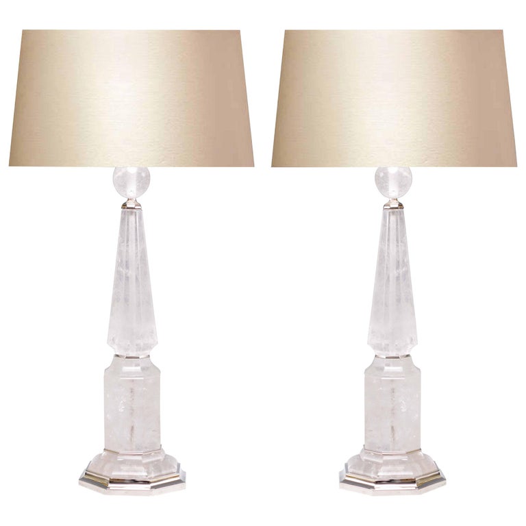 Pair of Elegant Rock Crystal Quartz Table Lamps For Sale at 1stDibs
