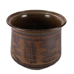 Mid-Century Modern Hand-Thrown & Salt Glaze Art Pottery Pot, Tribal Design
