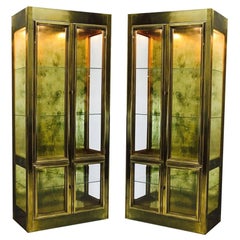 Pair of Brass Mastercraft Vitirnes with Glass Shelving
