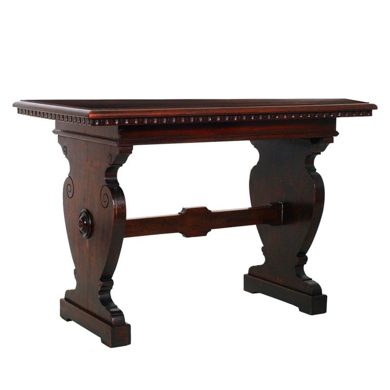 Early 20 Century Tuscan Trestle Side Or Coffee Table Walnut Polished Early 20 Century Tuscan Trestle Side Or Coffee Table Walnut Polished To Wax For
