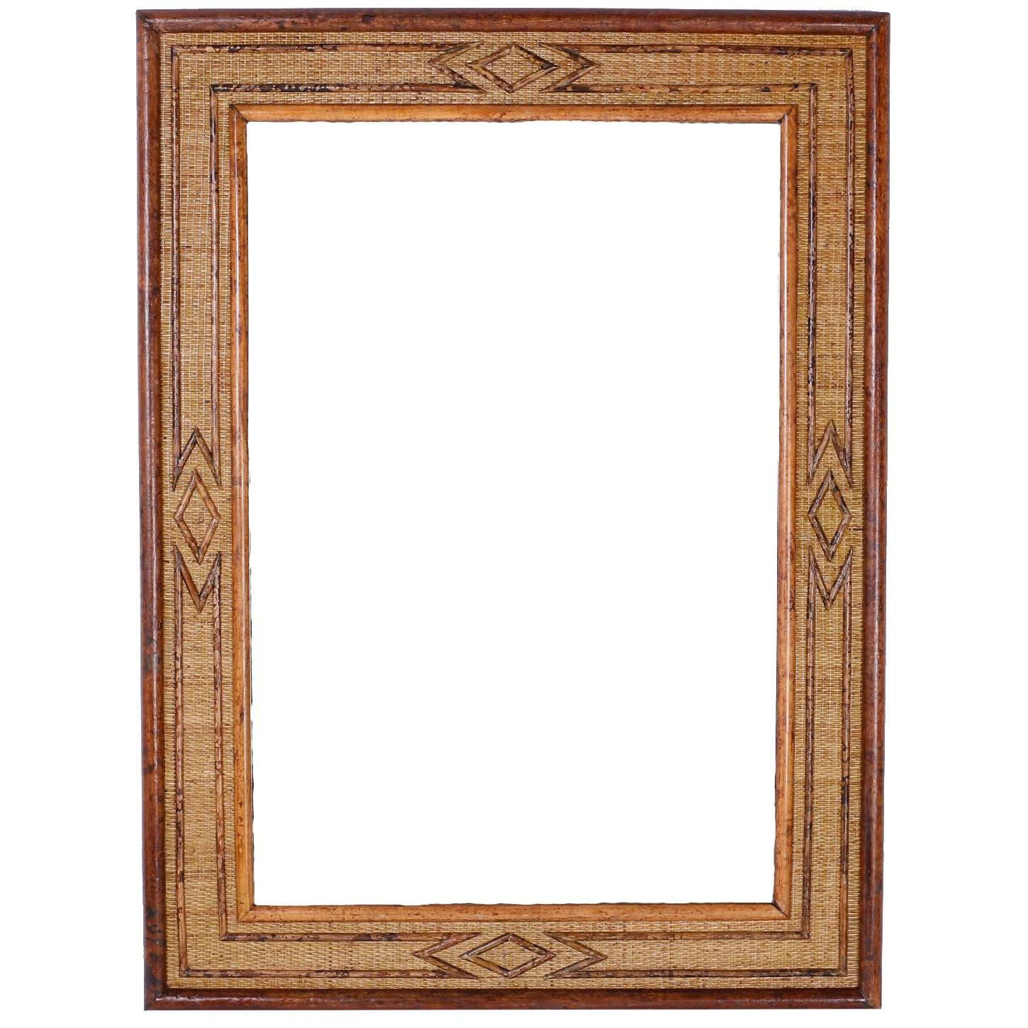 Midcentury Faux Finished Bamboo Rectangular Mirror