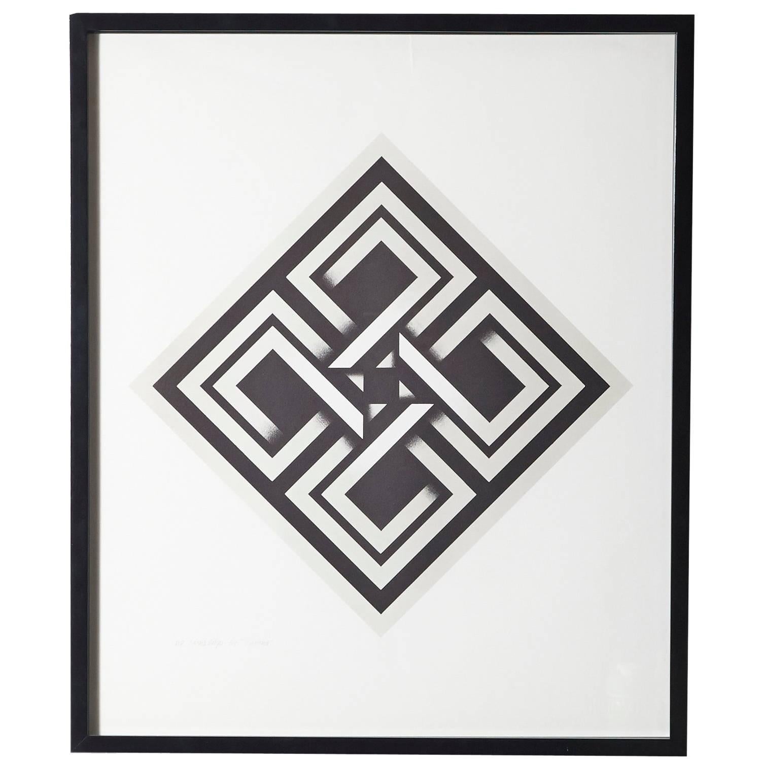 Omar Rayo, Geometric Abstract Black and White Lithograph, Titled, Xaphan For Sale