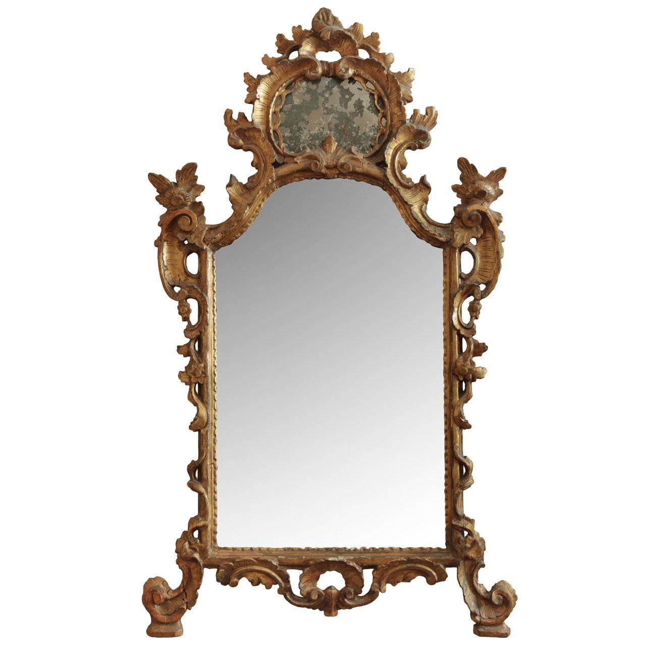 18th Century Italian Rococo Wood Carved Mirror For Sale