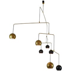 Mobile Brass and black spheres Chandelier "Magico e Meditativo"  Italy 1980s