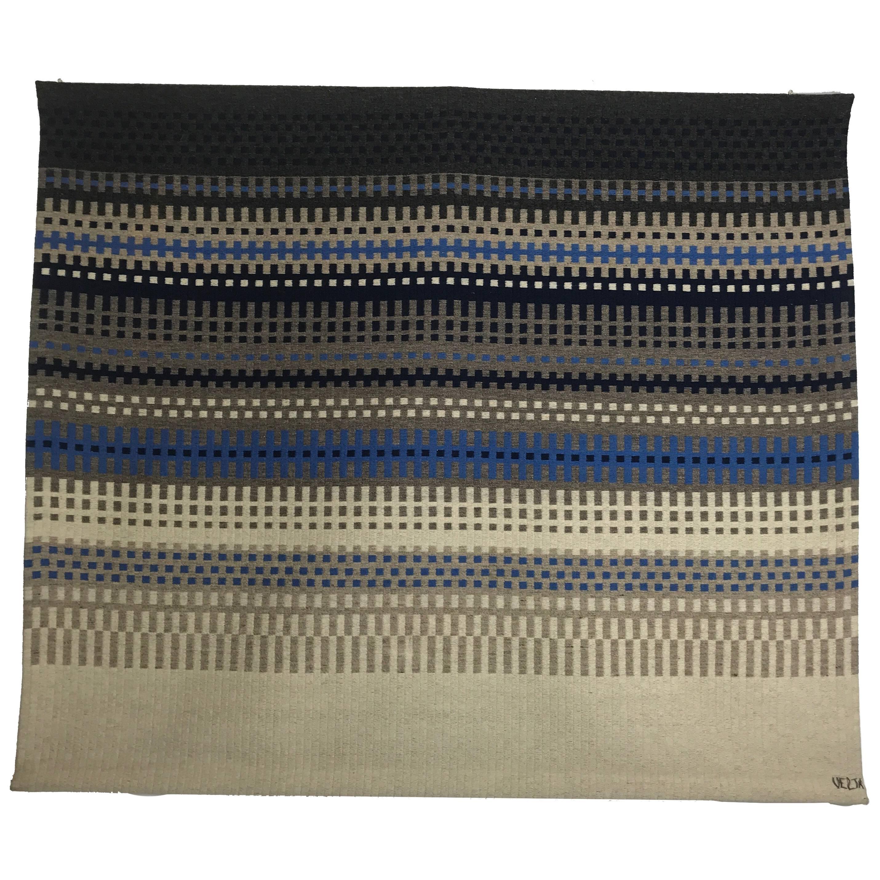Modernist Flat- Weave Rug Signed Valja For Sale