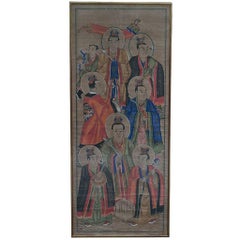 Antique Hokkien Chinese Taoist Painting of Seven Haloed "Northern Dipper" Deities