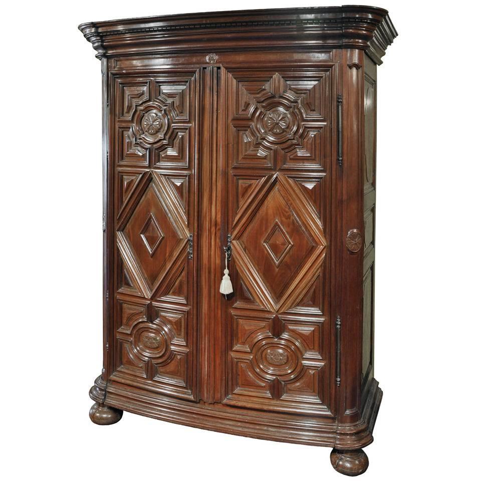 18th Century French Carved Walnut Bow-Front Armoire from the Perigord