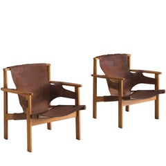 Carl Axel Acking Pair of 'Trienna' Chairs in Patinated Brown Leather