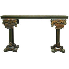 Vintage Chinese Lacquered Altar Table with Carved Lotus Blossoms