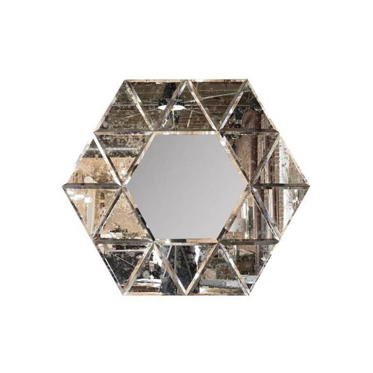 Large Hexagonal Antiqued Mirror For Sale