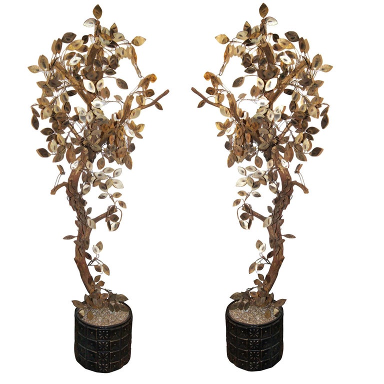 Pair of Hammered Vintage Metal Trees For Sale at 1stdibs