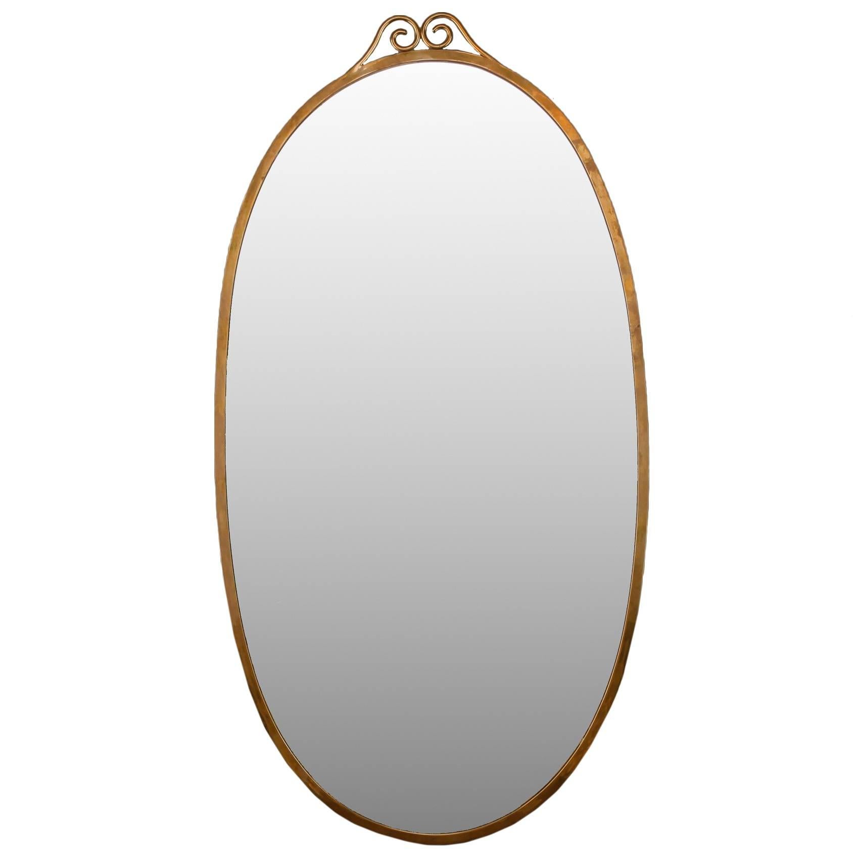 Large Oval Brass Mirror in the Manner of Gio Ponti