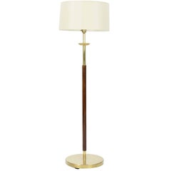 Stunning and Majestic French Modernist Floor Lamp in Brass and Walnut