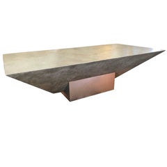 80s Modern Designer Faux Plaster and Brushed Metal Coffee Table