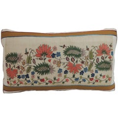 19th Century Turkish Floral Embroidery Decorative Lumbar Pillow