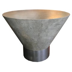 80s Modern Designer Faux Plaster and Brushed Metal Side Table