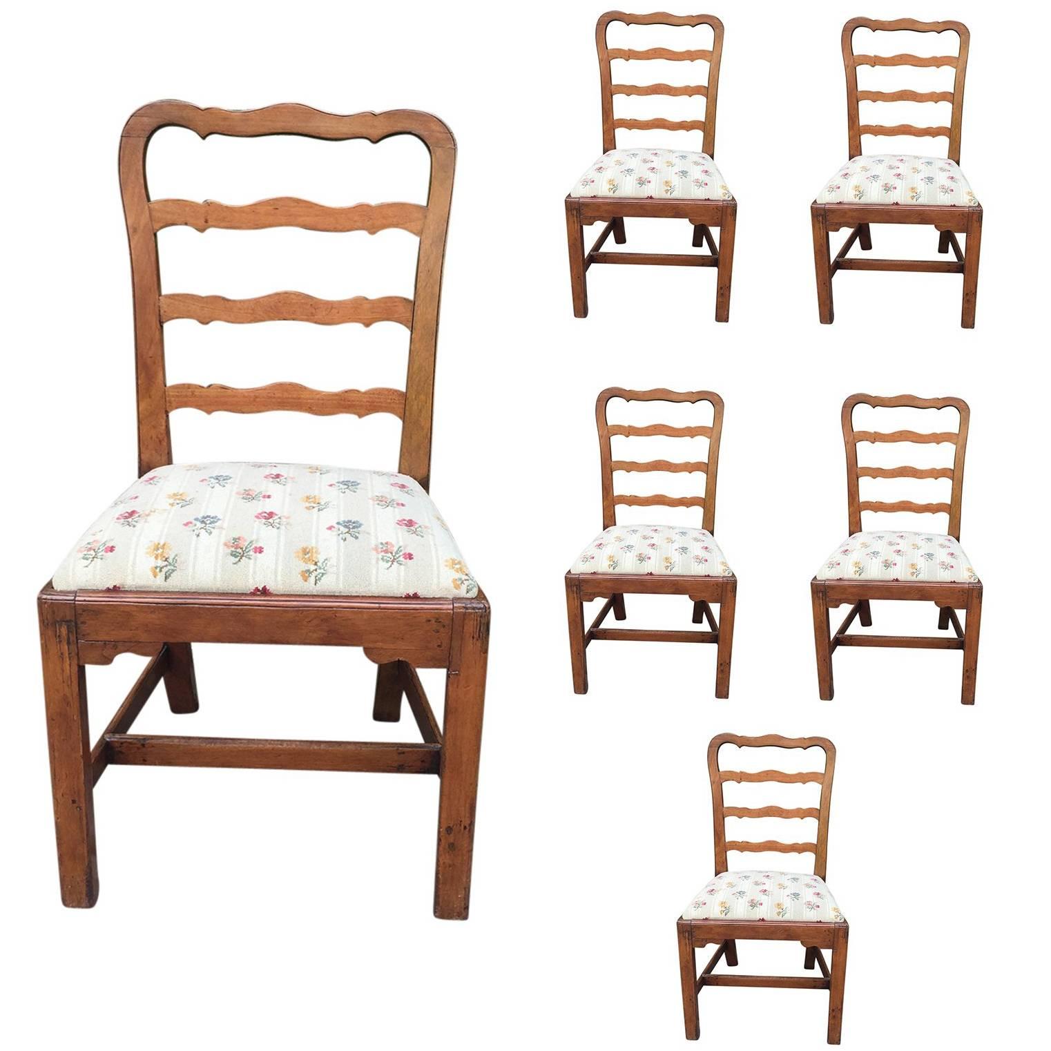 Set of Six 18th-19th Century English George III Ladder Back Side Chairs