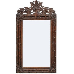 Black Forest German Rectangular Mirror with Foliage Motifs and Carved Berries
