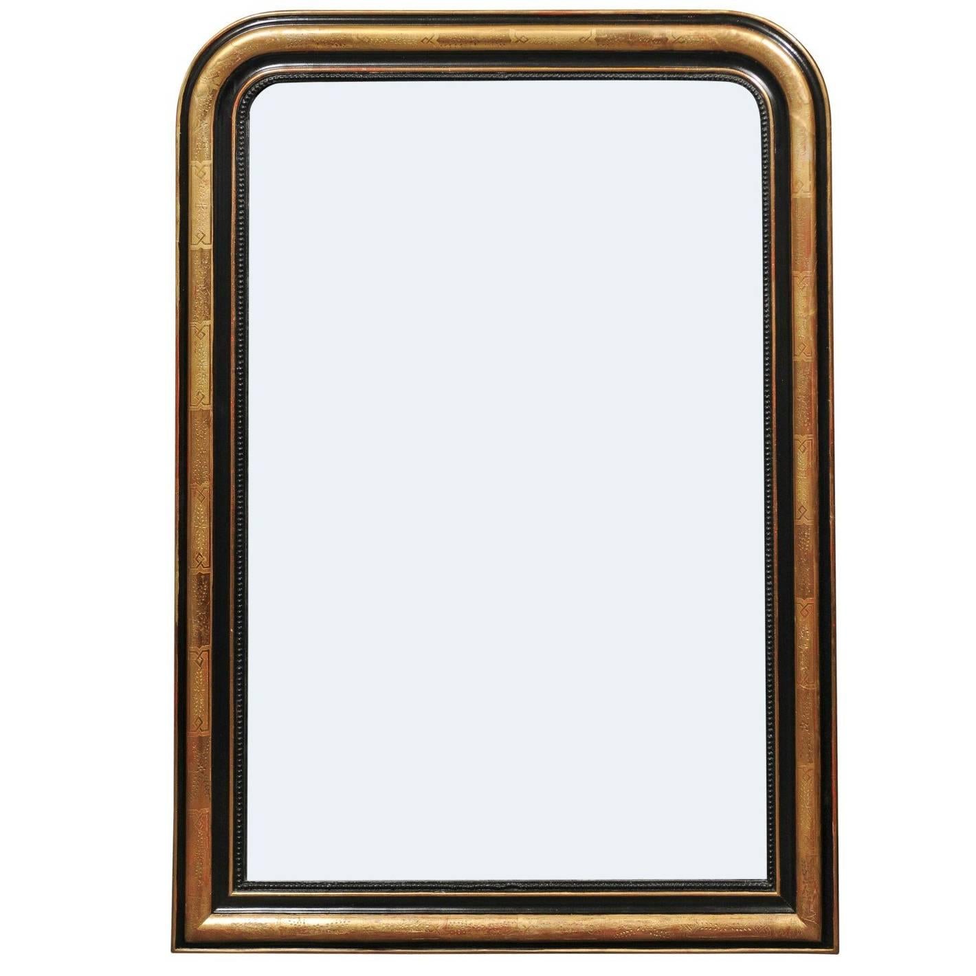 French Louis-Philippe Style Gilt and Ebonized Wood Mirror from the 1900s