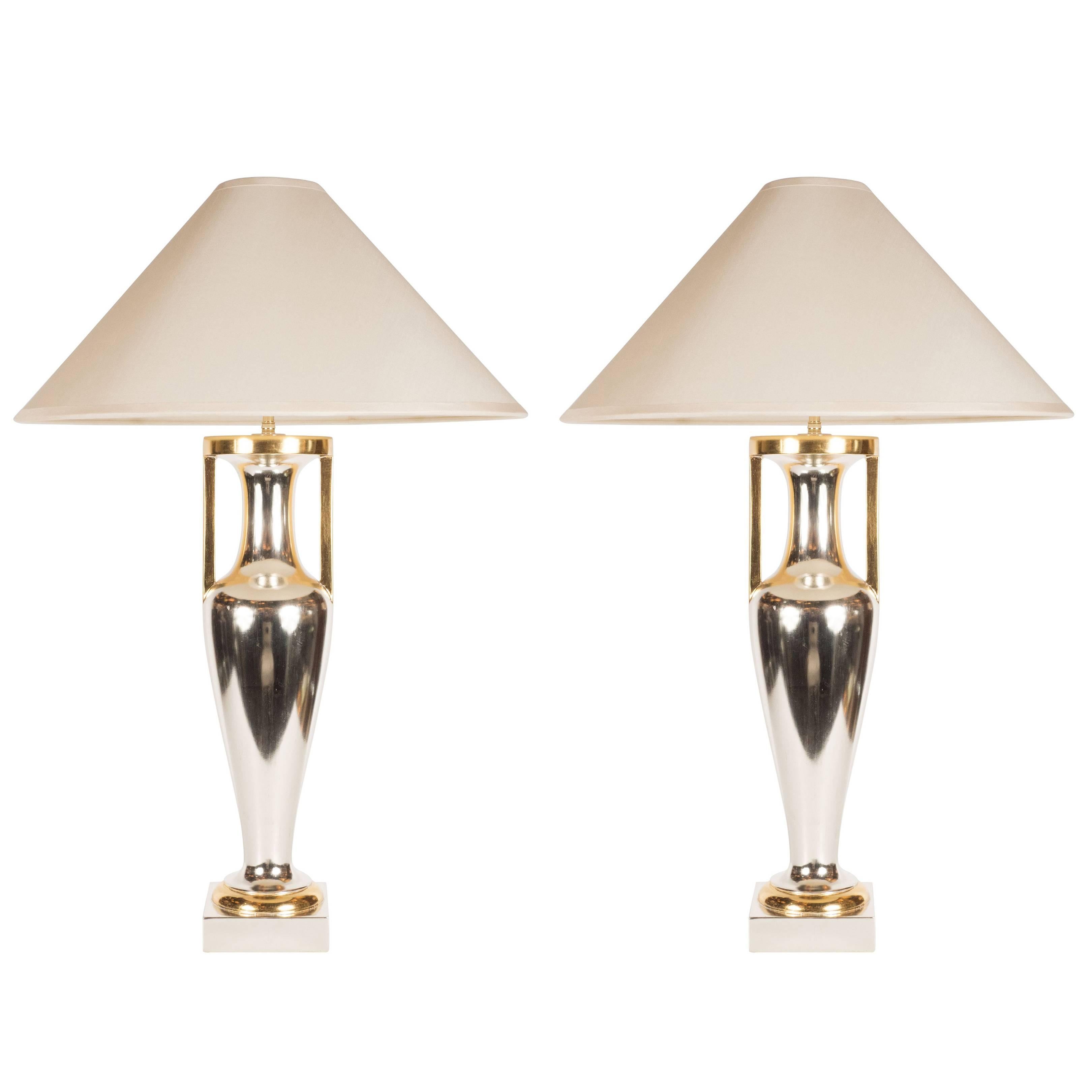 Pair of J. Robert Scott Mid-Century Modern Gilded 
Silvered Wood Amphora Lamps
