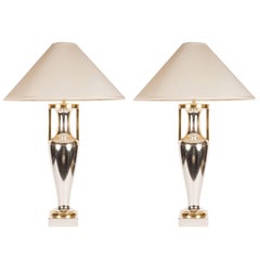 Pair of J. Robert Scott Mid-Century Modern Gilded & Silvered Wood Amphora Lamps