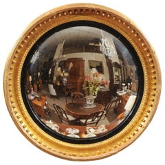 Large Giltwood Neoclassical Style Convex Bullseye Mirror, Mid-19th Century