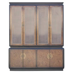 Hollywood Regency Century Furniture Style Two-Tone Dark Burl China Cabinet