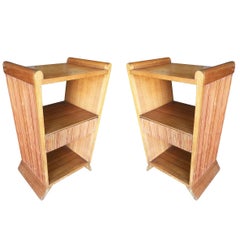 Paul Frankl Combed Wood Side Table Pair for Brown Saltman