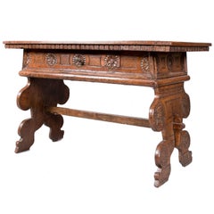 17th Cent. Portugese Chip Carved Desk, w. Portraits of Royalty on top and sides