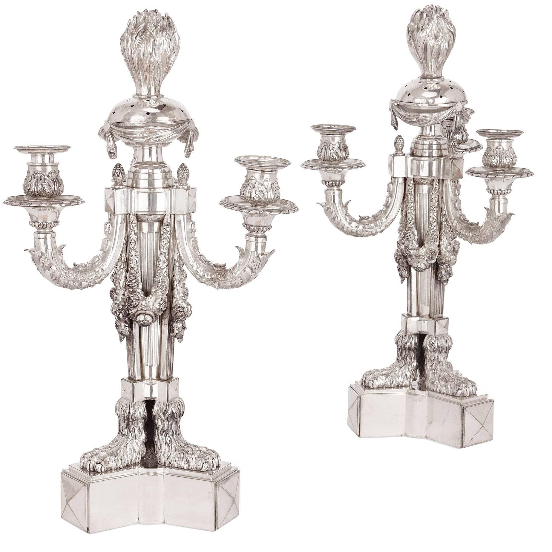 Antique Pair of French Silver Plated Candelabra For Sale