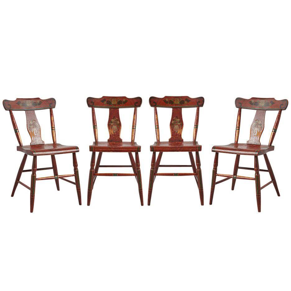 Set of Four Hand-Painted Chairs from Hindeloopen Netherlands, circa 1850s For Sale