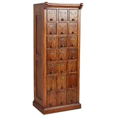 Solid Oak J.D. Warren Filing Cabinet with 21 Lift Drawers, circa 1920